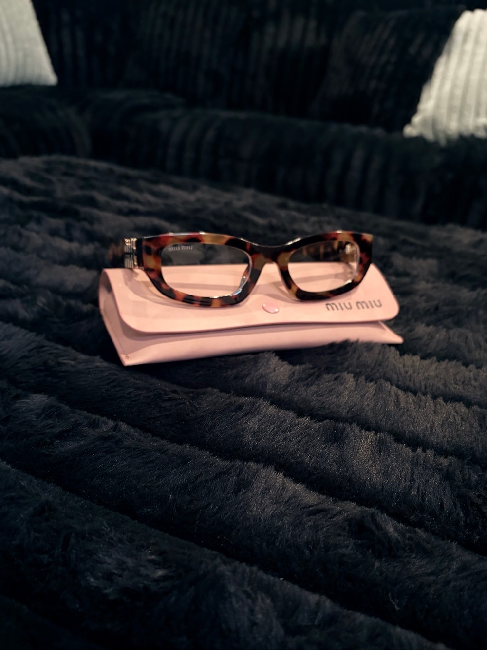 Miu Miu Tortoiseshell Frame Glasses with Pink Case